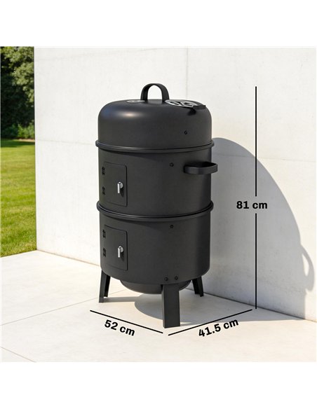Outsunny 3-in-1 Vertical Charcoal Smoker with 2 Grill Grates, Built-in Thermometer, Adjustable Vent, 2 Doors - pic 181834 | FastDaddyshop