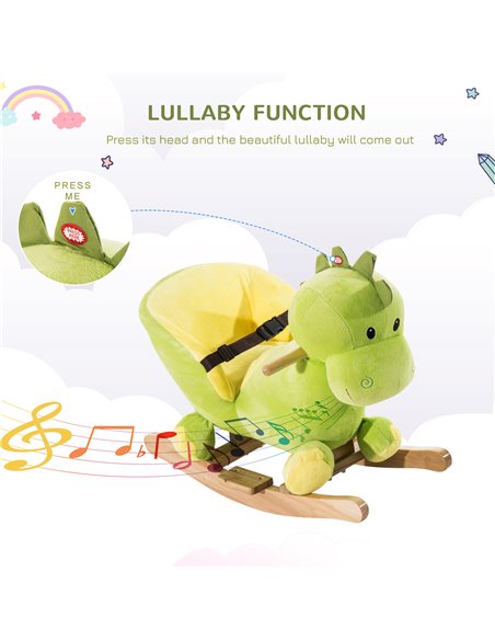 HOMCOM Kids Rocking Horse Plush Ride On Dinosaur Seat w/Seat Safety Belt, 32 Songs, Ride on Horses Toys 18 Months Up - pic 18184 | FastDaddyshop