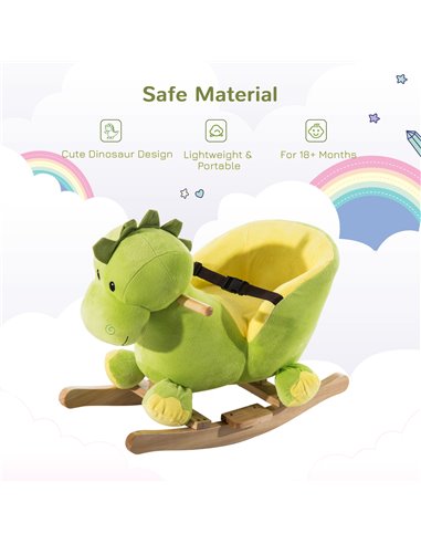 HOMCOM Kids Rocking Horse Plush Ride On Dinosaur Seat w/Seat Safety Belt, 32 Songs, Ride on Horses Toys 18 Months Up