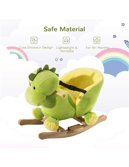 HOMCOM Kids Rocking Horse Plush Ride On Dinosaur Seat w/Seat Safety Belt, 32 Songs, Ride on Horses Toys 18 Months Up - pic 18185 | FastDaddyshop