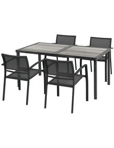Outsunny Five-Piece Casual Outdoor Dining Set, with Wood-Effect Table - Grey