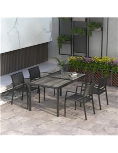 Outsunny Five-Piece Casual Outdoor Dining Set, with Wood-Effect Table - Grey 2