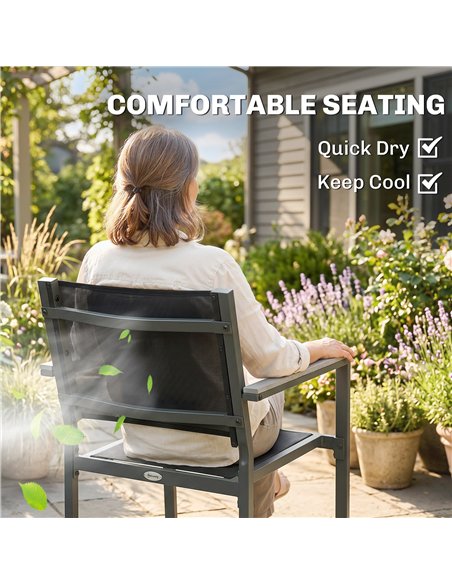 Outsunny Garden Dining Set with Acacia Wood Table Top, Outdoor Table and Stackable Chairs Set for 6 with Texteline Seat, Grey - pic 181864 | FastDaddyshop