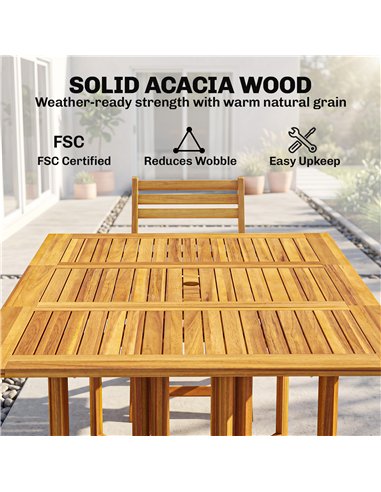 Outsunny 7 Pieces Garden Dining Set, Extending Dining Table and 6 Folding Chairs with Umbrella Hole for Patio, Natural Wood