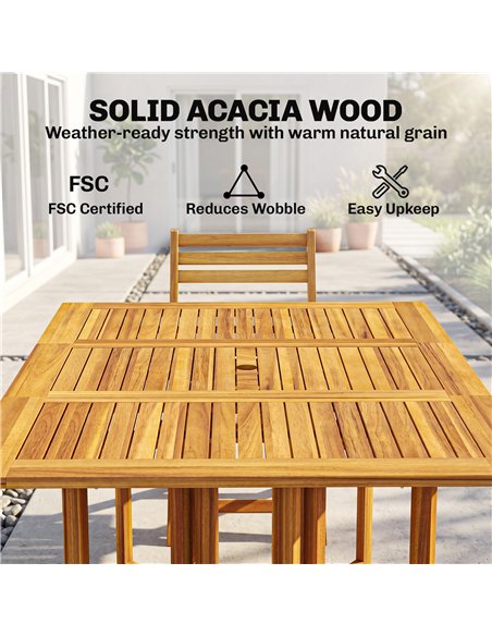 Outsunny 7 Pieces Garden Dining Set, Extending Dining Table and 6 Folding Chairs with Umbrella Hole for Patio, Natural Wood - pic 181871 | FastDaddyshop