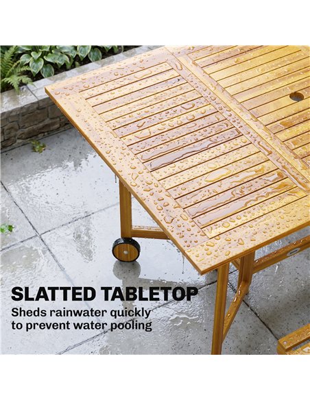 Outsunny 7 Pieces Garden Dining Set, Extending Dining Table and 6 Folding Chairs with Umbrella Hole for Patio, Natural Wood - pic 181873 | FastDaddyshop