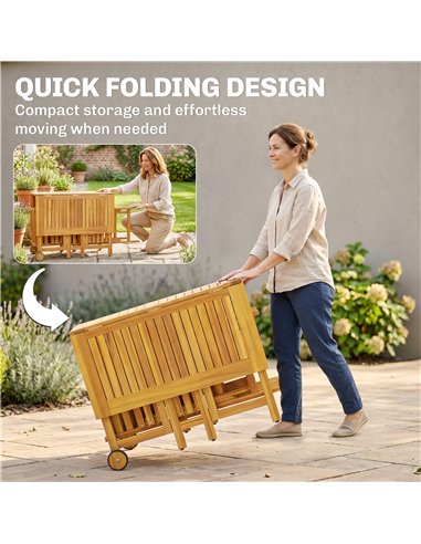 Outsunny 7 Pieces Garden Dining Set, Extending Dining Table and 6 Folding Chairs with Umbrella Hole for Patio, Natural Wood