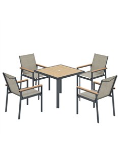 Outsunny Five-Piece Metal Dining Set, with Glass-Top Table - Khaki