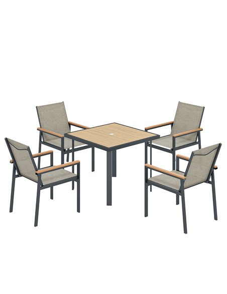 Outsunny Five-Piece Metal Dining Set, with Glass-Top Table - Khaki - pic 181877 | FastDaddyshop