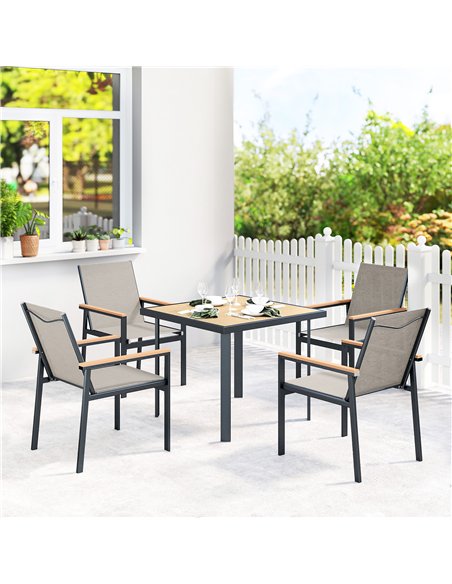 Outsunny Five-Piece Metal Dining Set, with Glass-Top Table - Khaki - pic 181878 | FastDaddyshop