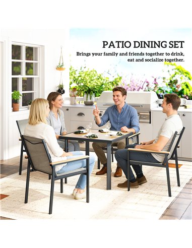 Outsunny Five-Piece Metal Dining Set, with Glass-Top Table - Khaki