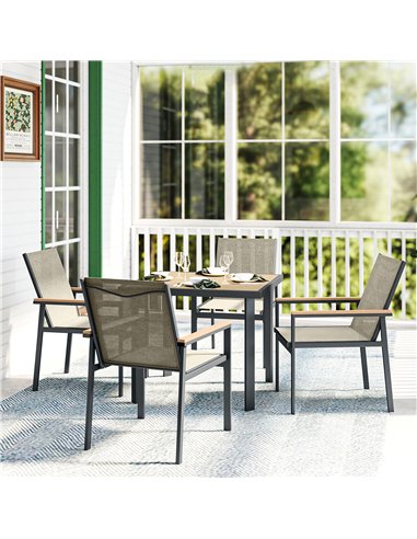 Outsunny Five-Piece Metal Dining Set, with Glass-Top Table - Khaki