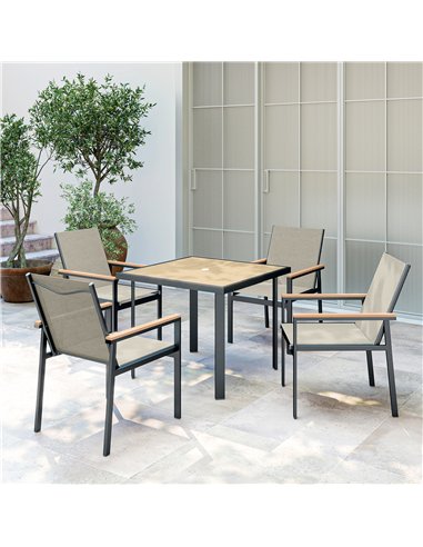 Outsunny Five-Piece Metal Dining Set, with Glass-Top Table - Khaki