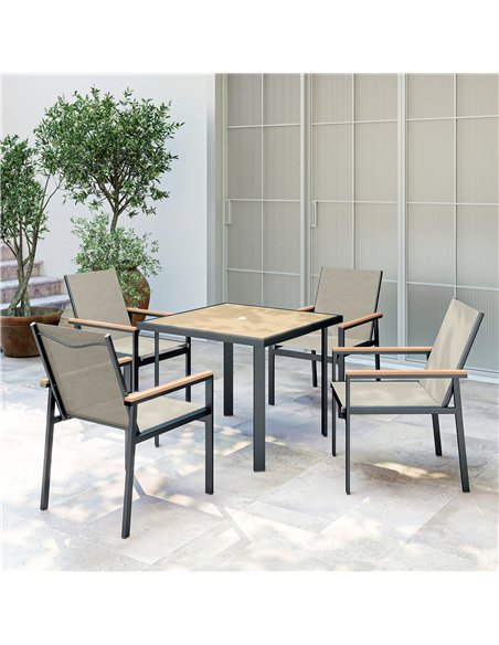 Outsunny Five-Piece Metal Dining Set, with Glass-Top Table - Khaki - pic 181885 | FastDaddyshop