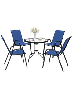 Outsunny Five-Piece Steel Patio Set, with Glass-Top Table - Dark Blue