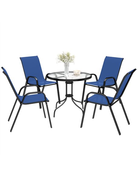 Outsunny Five-Piece Steel Patio Set, with Glass-Top Table - Dark Blue - pic 181886 | FastDaddyshop