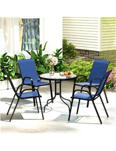 Outsunny Five-Piece Steel Patio Set, with Glass-Top Table - Dark Blue 2