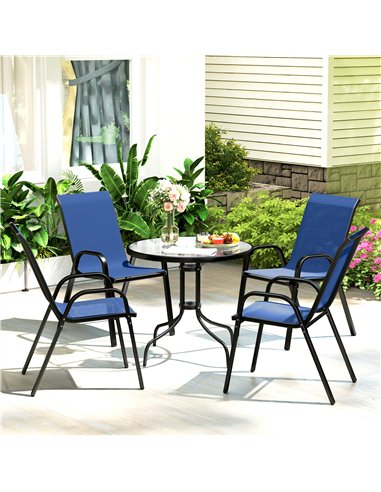 Outsunny Five-Piece Steel Patio Set, with Glass-Top Table - Dark Blue