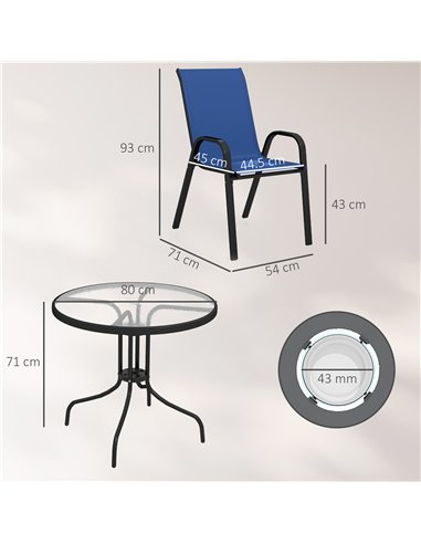 Outsunny Five-Piece Steel Patio Set, with Glass-Top Table - Dark Blue