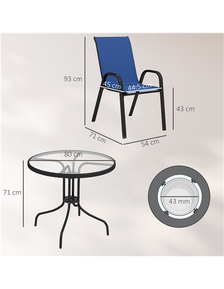 Outsunny Five-Piece Steel Patio Set, with Glass-Top Table - Dark Blue - pic 181888 | FastDaddyshop
