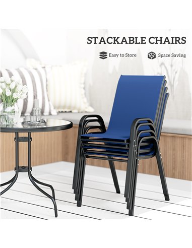 Outsunny Five-Piece Steel Patio Set, with Glass-Top Table - Dark Blue