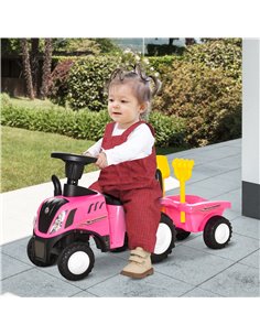 HOMCOM 12m+ Ride On Tractor Foot To Floor Slider with Horn, Storage, Steering Wheel, Pink 2