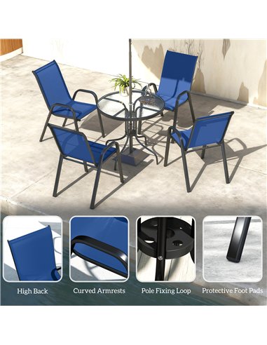 Outsunny Five-Piece Steel Patio Set, with Glass-Top Table - Dark Blue