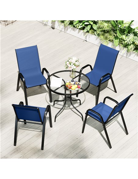 Outsunny Five-Piece Steel Patio Set, with Glass-Top Table - Dark Blue - pic 181893 | FastDaddyshop