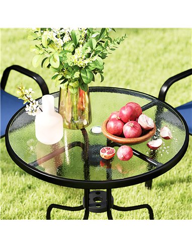 Outsunny Five-Piece Steel Patio Set, with Glass-Top Table - Dark Blue