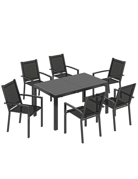 Outsunny Seven-Piece Garden Dining Set, with Plastic Wood-Top Table - Black - pic 181895 | FastDaddyshop