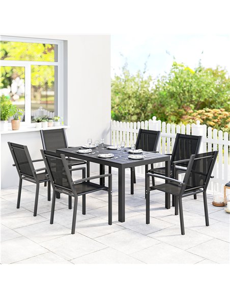 Outsunny Seven-Piece Garden Dining Set, with Plastic Wood-Top Table - Black - pic 181896 | FastDaddyshop