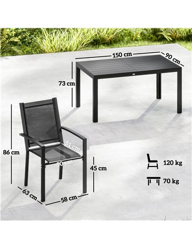 Outsunny Seven-Piece Garden Dining Set, with Plastic Wood-Top Table - Black