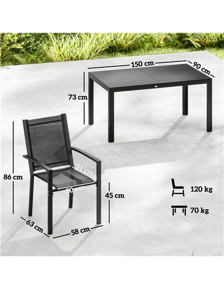 Outsunny Seven-Piece Garden Dining Set, with Plastic Wood-Top Table - Black - pic 181897 | FastDaddyshop