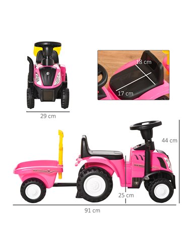 HOMCOM 12m+ Ride On Tractor Foot To Floor Slider with Horn, Storage, Steering Wheel, Pink