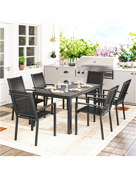 Outsunny Seven-Piece Garden Dining Set, with Plastic Wood-Top Table - Black - pic 181901 | FastDaddyshop