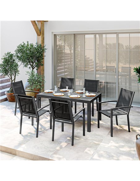Outsunny Seven-Piece Garden Dining Set, with Plastic Wood-Top Table - Black - pic 181903 | FastDaddyshop