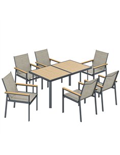 Outsunny Seven-Piece Metal Garden Dining Set, with Glass-Top Table - Khaki