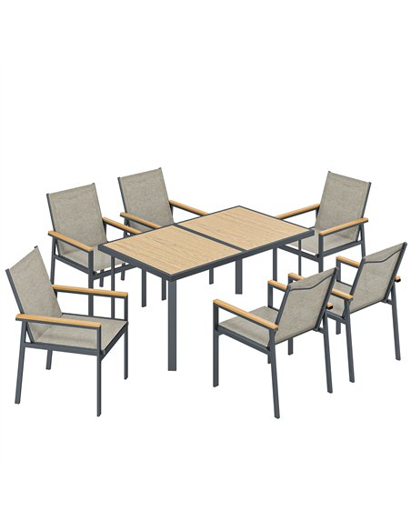 Outsunny Seven-Piece Metal Garden Dining Set, with Glass-Top Table - Khaki - pic 181904 | FastDaddyshop