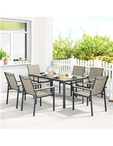 Outsunny Seven-Piece Metal Garden Dining Set, with Glass-Top Table - Khaki
