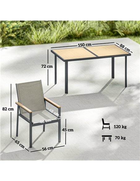 Outsunny Seven-Piece Metal Garden Dining Set, with Glass-Top Table - Khaki - pic 181906 | FastDaddyshop