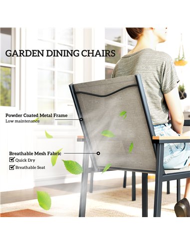Outsunny Seven-Piece Metal Garden Dining Set, with Glass-Top Table - Khaki