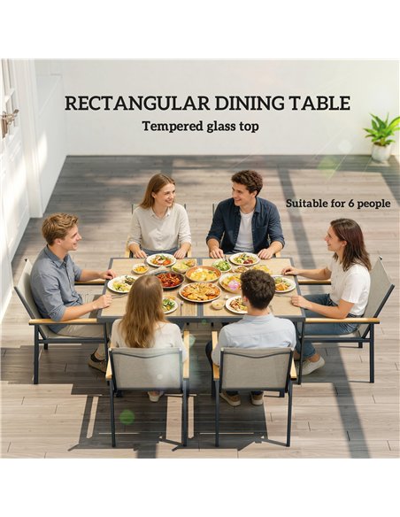 Outsunny Seven-Piece Metal Garden Dining Set, with Glass-Top Table - Khaki - pic 181908 | FastDaddyshop