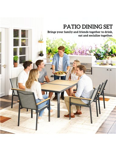 Outsunny Seven-Piece Metal Garden Dining Set, with Glass-Top Table - Khaki