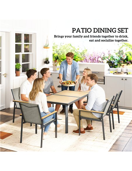 Outsunny Seven-Piece Metal Garden Dining Set, with Glass-Top Table - Khaki - pic 181909 | FastDaddyshop