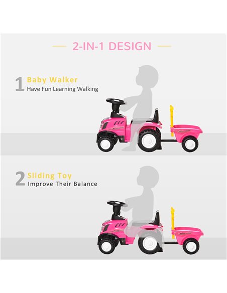 HOMCOM 12m+ Ride On Tractor Foot To Floor Slider with Horn, Storage, Steering Wheel, Pink - pic 18191 | FastDaddyshop