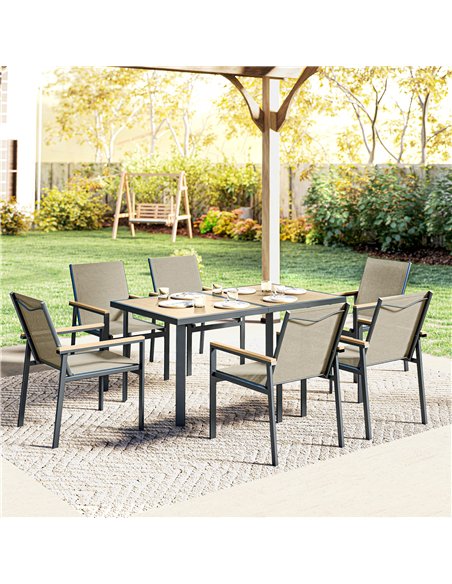Outsunny Seven-Piece Metal Garden Dining Set, with Glass-Top Table - Khaki - pic 181911 | FastDaddyshop