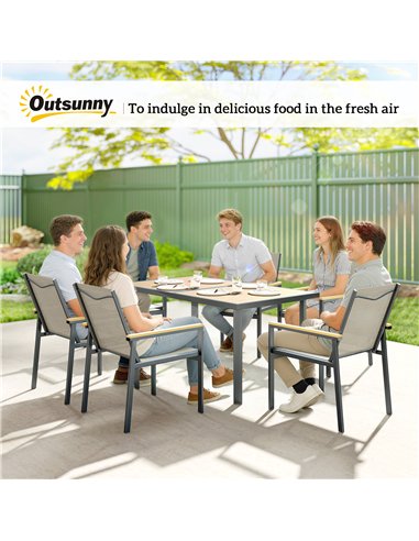 Outsunny Seven-Piece Metal Garden Dining Set, with Glass-Top Table - Khaki