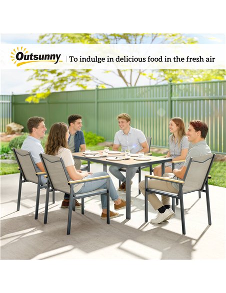 Outsunny Seven-Piece Metal Garden Dining Set, with Glass-Top Table - Khaki - pic 181912 | FastDaddyshop