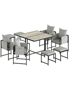 Outsunny Nine-Piece Steel Frame Garden Dining Set - Dark Grey
