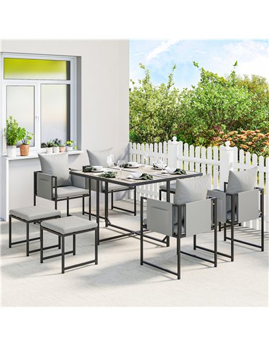 Outsunny Nine-Piece Steel Frame Garden Dining Set - Dark Grey